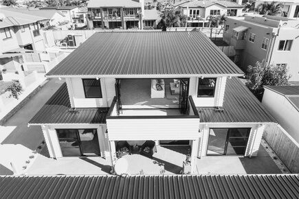 Completed contemporary home designed by Nator Architecture, viewed from above