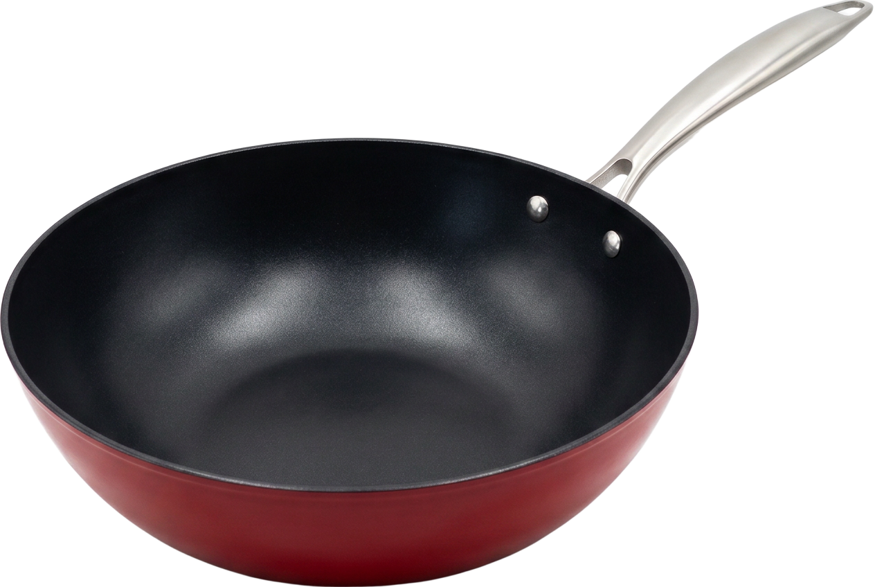 Nator Cookware wok in Signal Red with cream ceramic interior